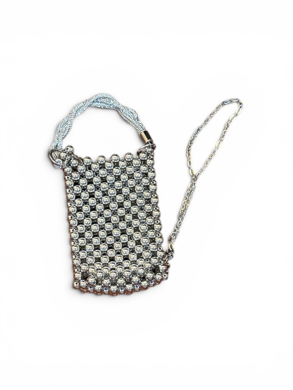 Silver Crystal Mesh Evening Wristlet Bag